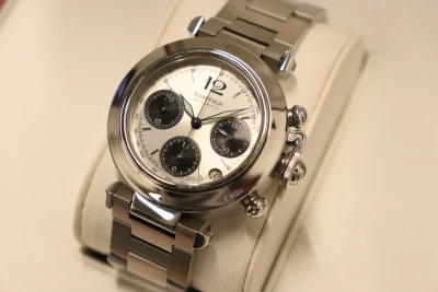 Cartier Pasha 2412 Chronograph Stainless Steel Silver & Black Dial 2000 B&P