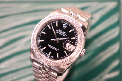 Rolex Datejust 36MM 116200 Aftermarket WG Diamond Bezel Black Dial B&P 2018