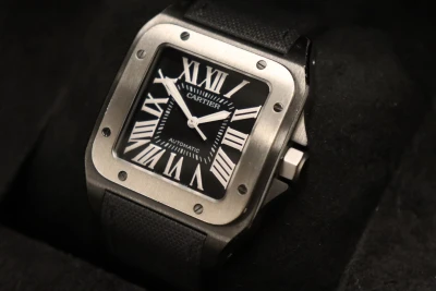 Cartier Santos 100 XL Black PVD Coating Black Kevlar Strap 2656 Boxed Circa 2012