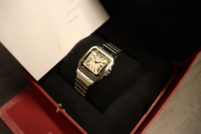 Cartier Santos 29mm 18K Yellow Gold & Stainless Steel 1566 Quartz 2009 B&P