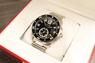 Cartier De Calibre Diver Bracelet Stainless Steel Black Dial 3729 B&P 2016