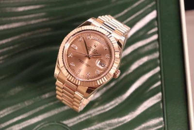 Rolex Day-Date II 18K Rose Gold Diamond 218235 Presidential Bracelet B&P 2012