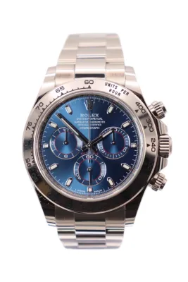 Rolex Cosmograph Daytona 18k White Gold Blue Dial 116519 Box & Papers 2019