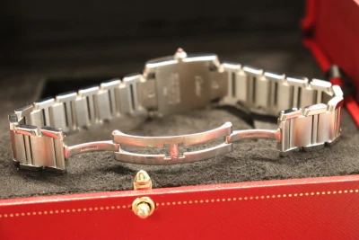 Cartier Tank Française W51031Q3 Silver Dial Pink Cabochon Crown Steel 2017 B&P