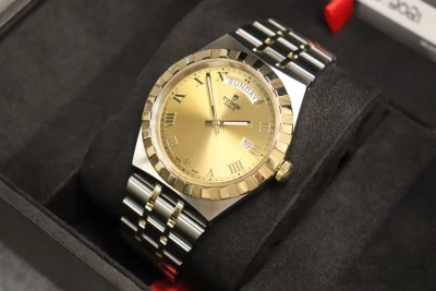 Tudor Royal 18K Yellow Gold & Steel Champagne Roman Dial 28603 B&P 2021
