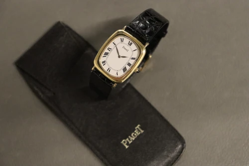 Piaget Emperador 18K Yellow Gold 9251 Black Leather Strap Circa 1980s Watch Only